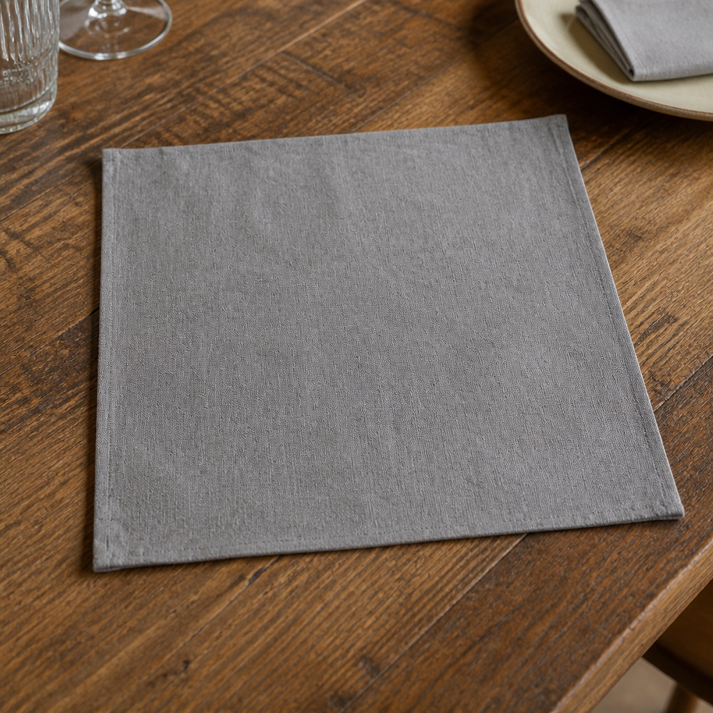 Commercial grey linen table napkins 400x400mm 12 pack