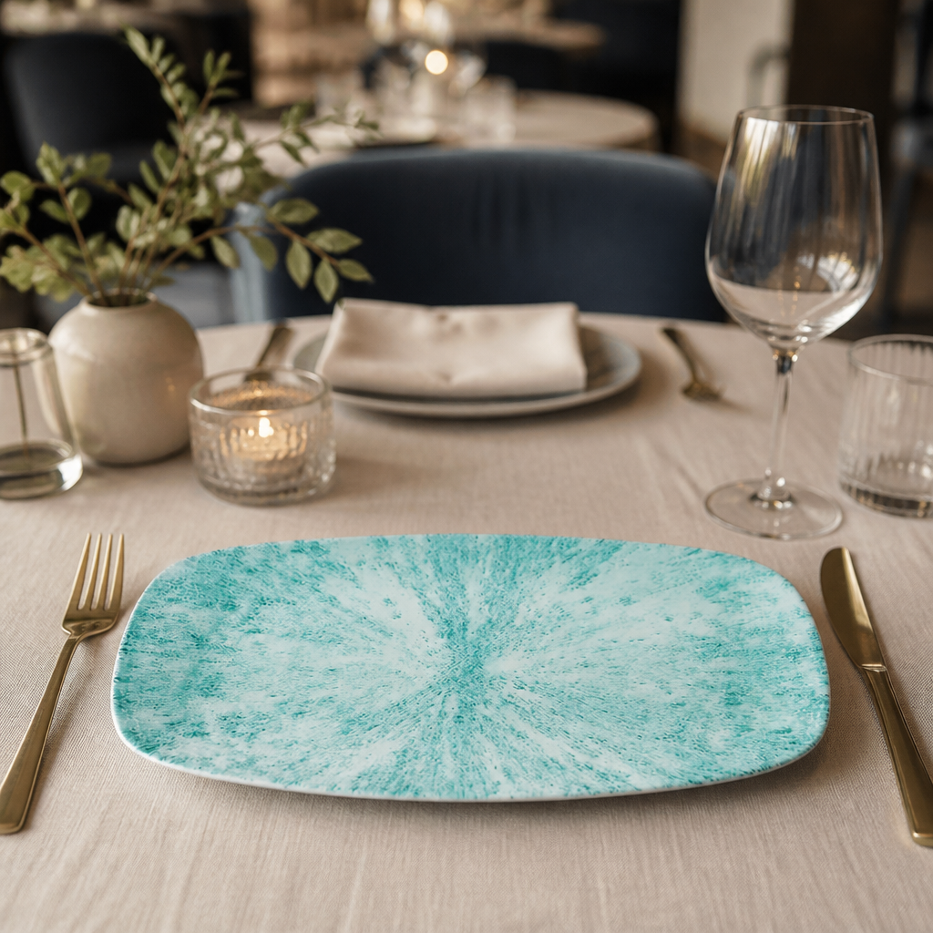 Commercial Oblong Chef Plates Aquamarine 189 x 355mm 6 Pack
