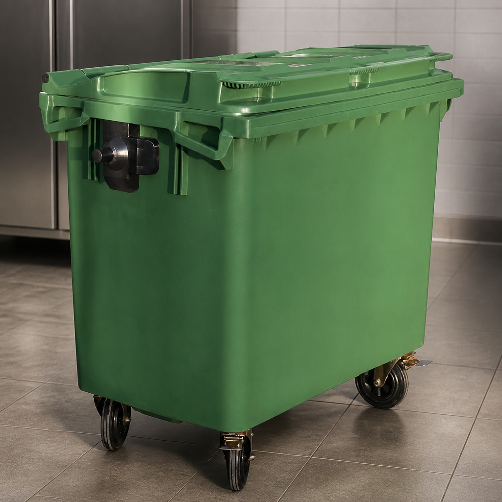 110L Commercial Wheelie Bin with Flat Top Lid Green