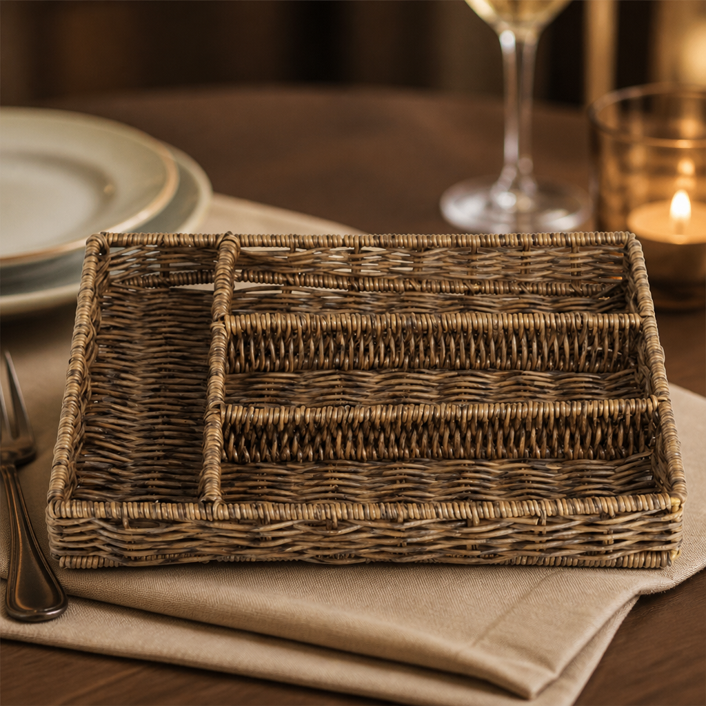 Commercial Cutlery Organiser 340x250mm Polywicker Dark Brown