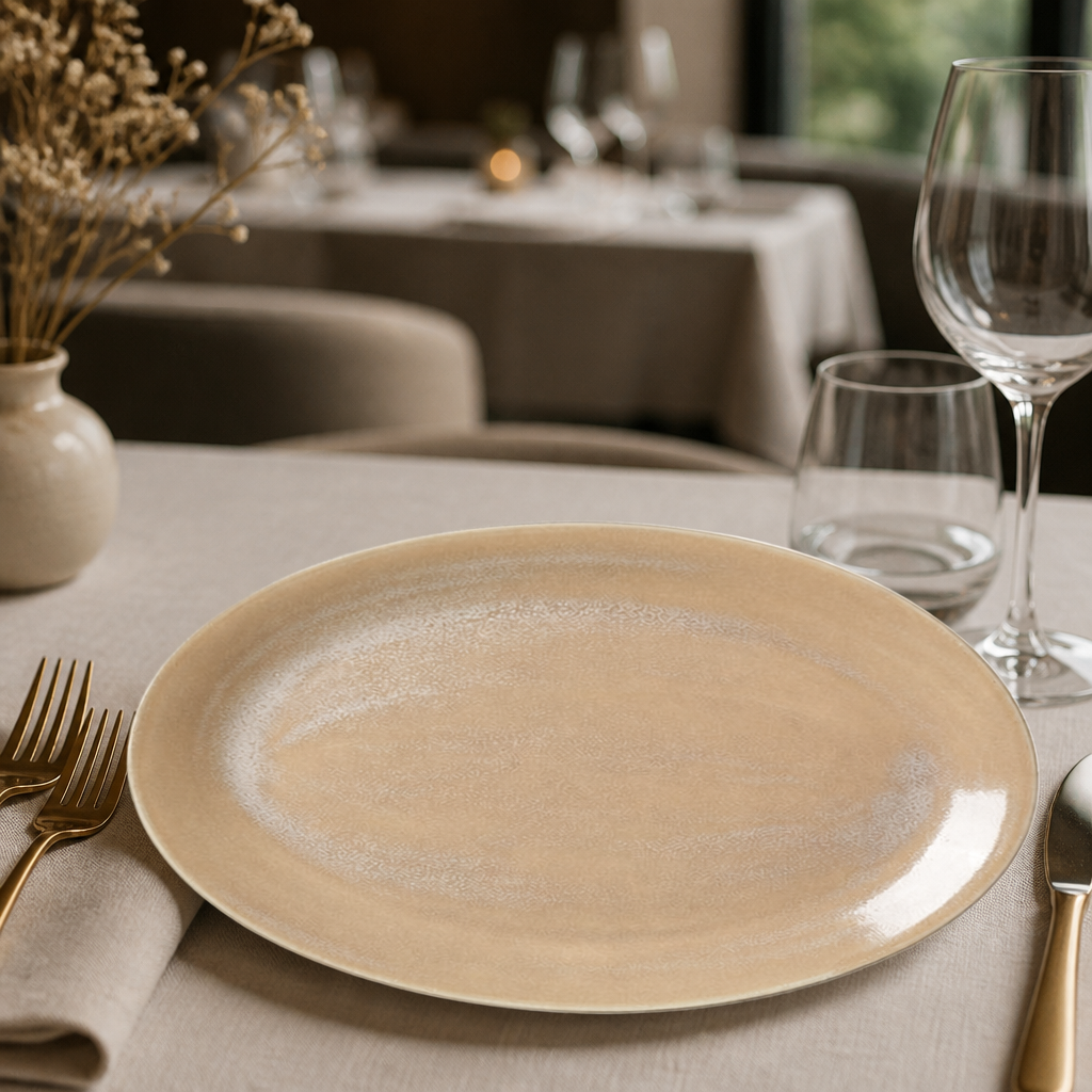 Commercial Sandstone Oval Coupe Plates 342mm - 12 Pack