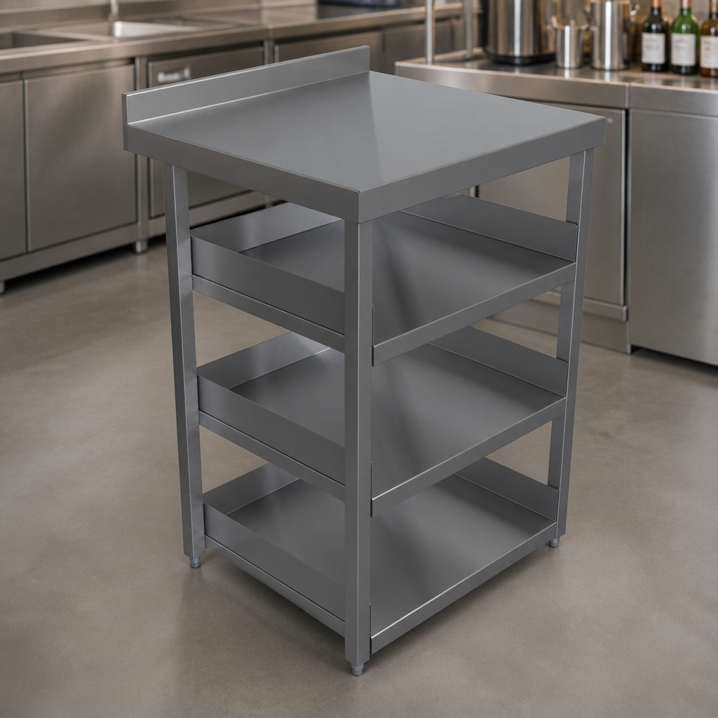 Modular stainless steel bar shelving station with upstand 600mm