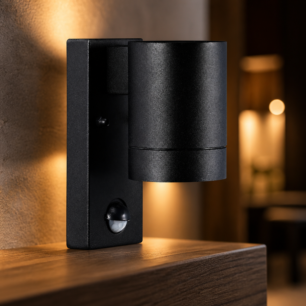 Commercial outdoor wall light with bulb support in black