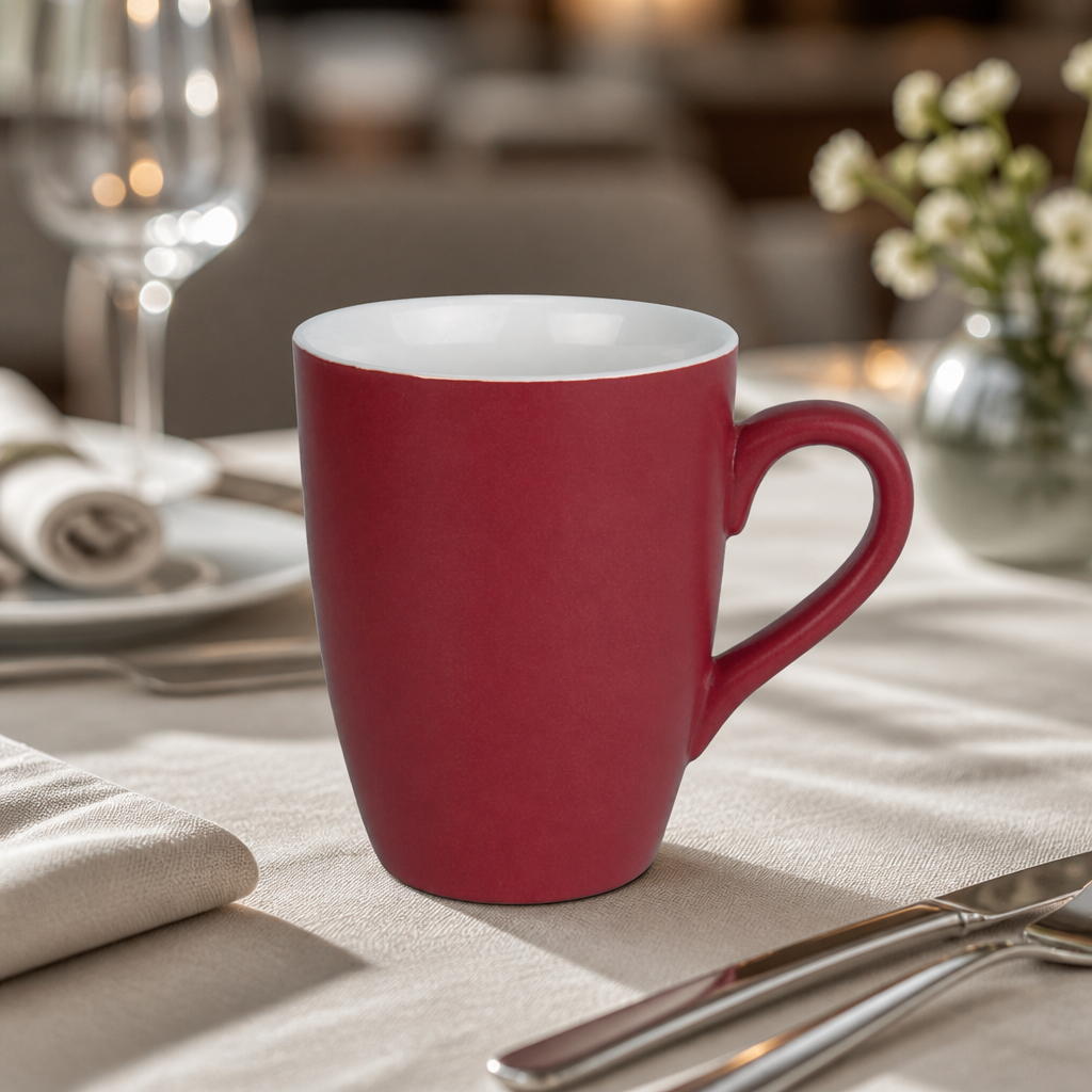 Commercial pastel red mugs 340ml - 6 pack for hot beverages