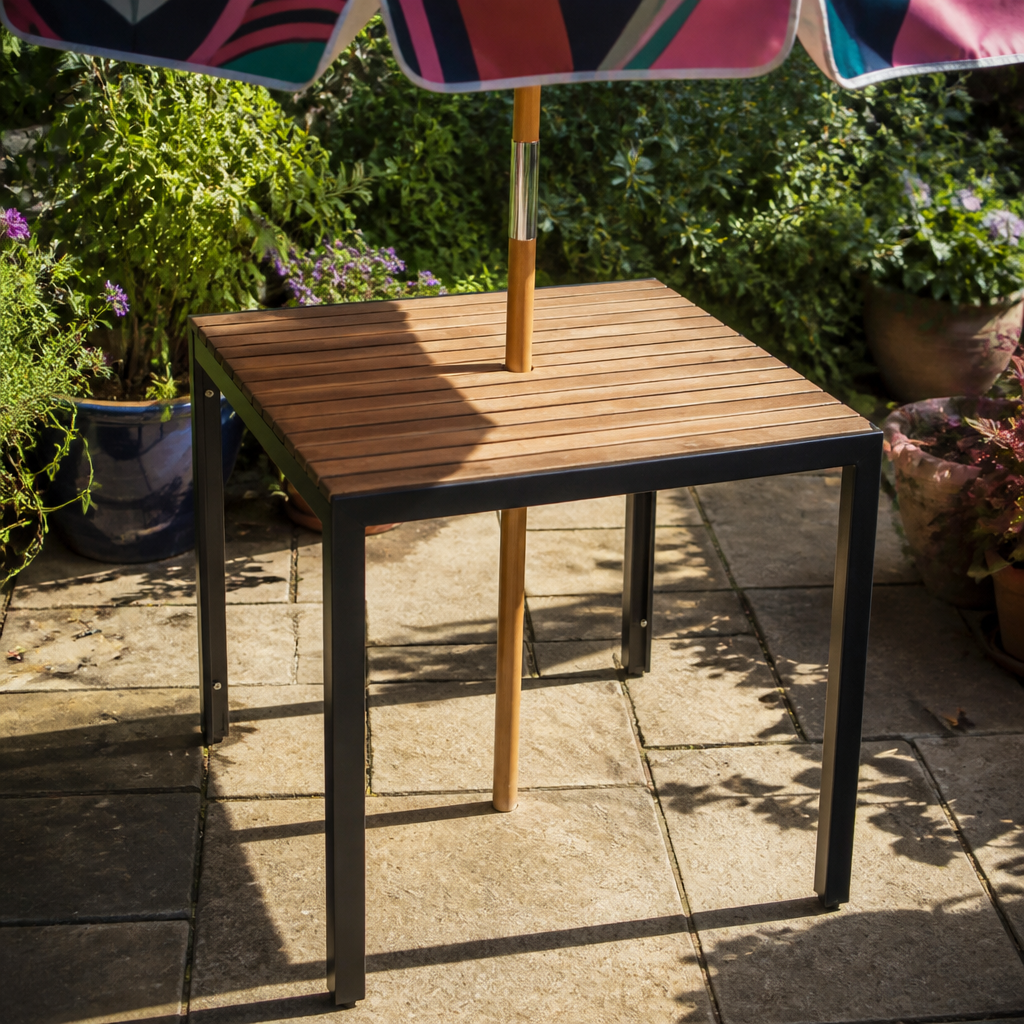 Square Steel and Acacia Table 800mm