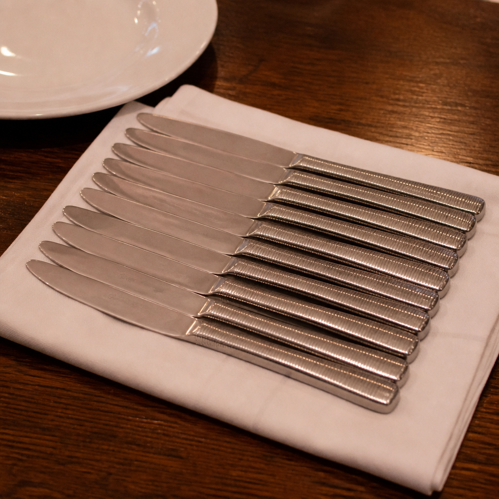 Set of 12 commercial bamboo table knives for catering use