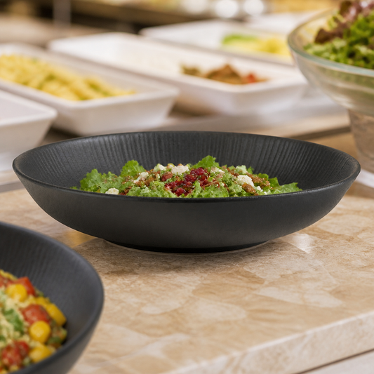 Commercial Melamine Bowl 225mm Black Heat-Resistant Durable