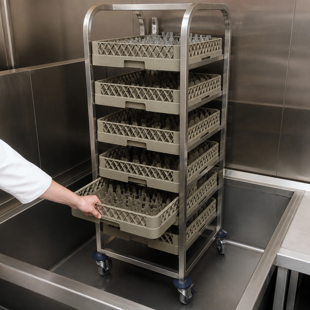 Commercial Stainless Steel Dishwasher Basket Trolley for 7 racks