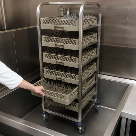 Commercial Stainless Steel Dishwasher Basket Trolley for 7 Racks