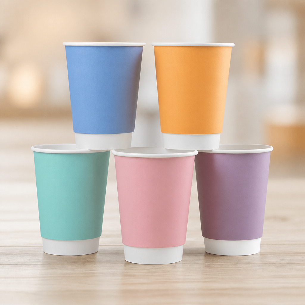 8oz Commercial Double Wall Hot Cups in pastel colours