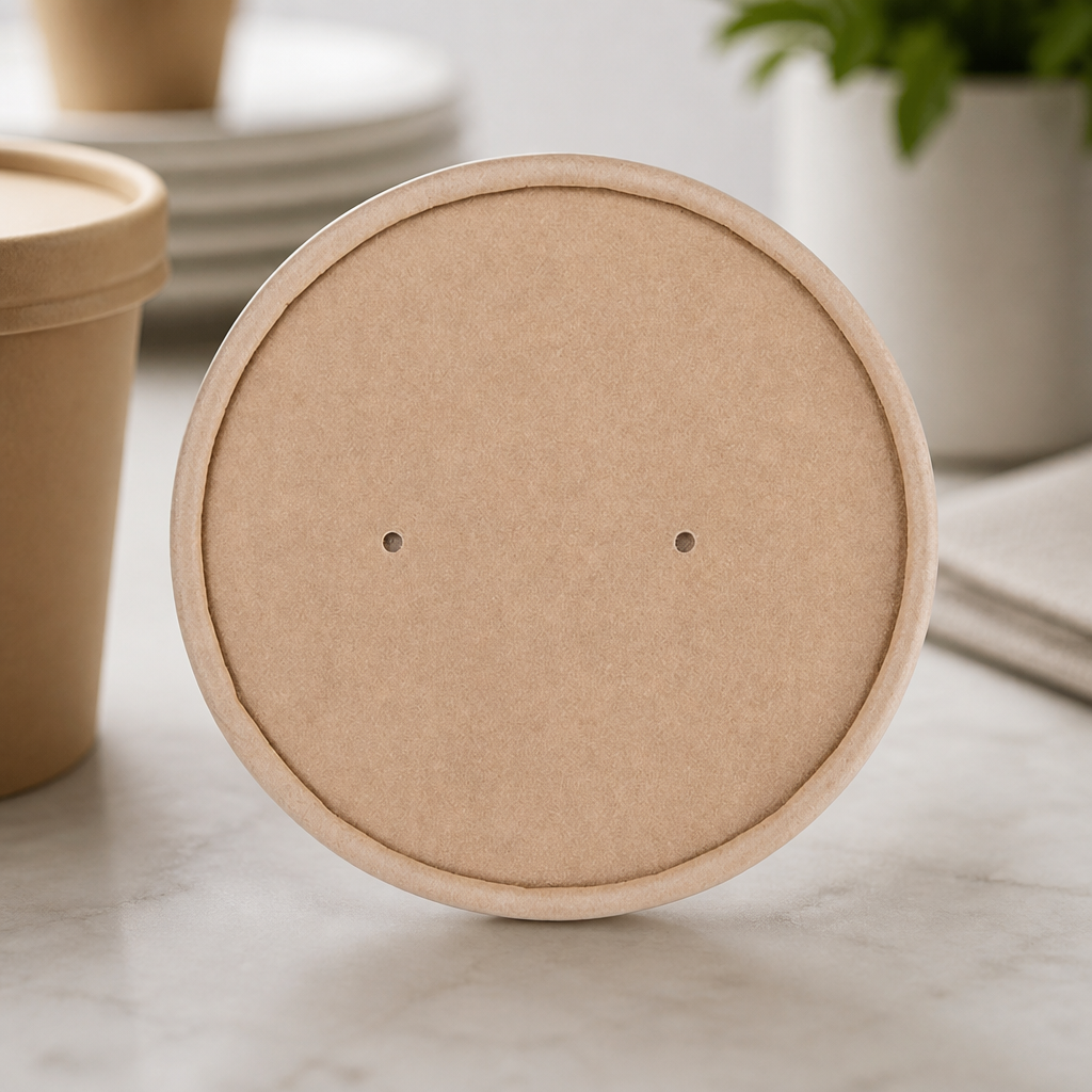 Compostable Paper Soup Container Lids 98mm 500 Pack