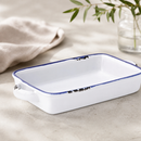 Commercial Roasting And Gratin Dishes 175mm White Blue Stripe