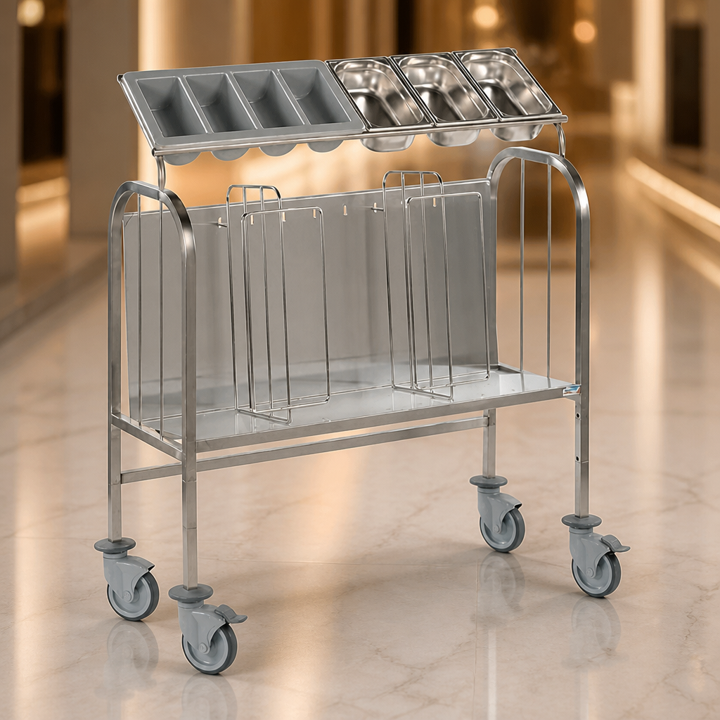 Tall Plate and Cutlery Trolley for 200 Plates