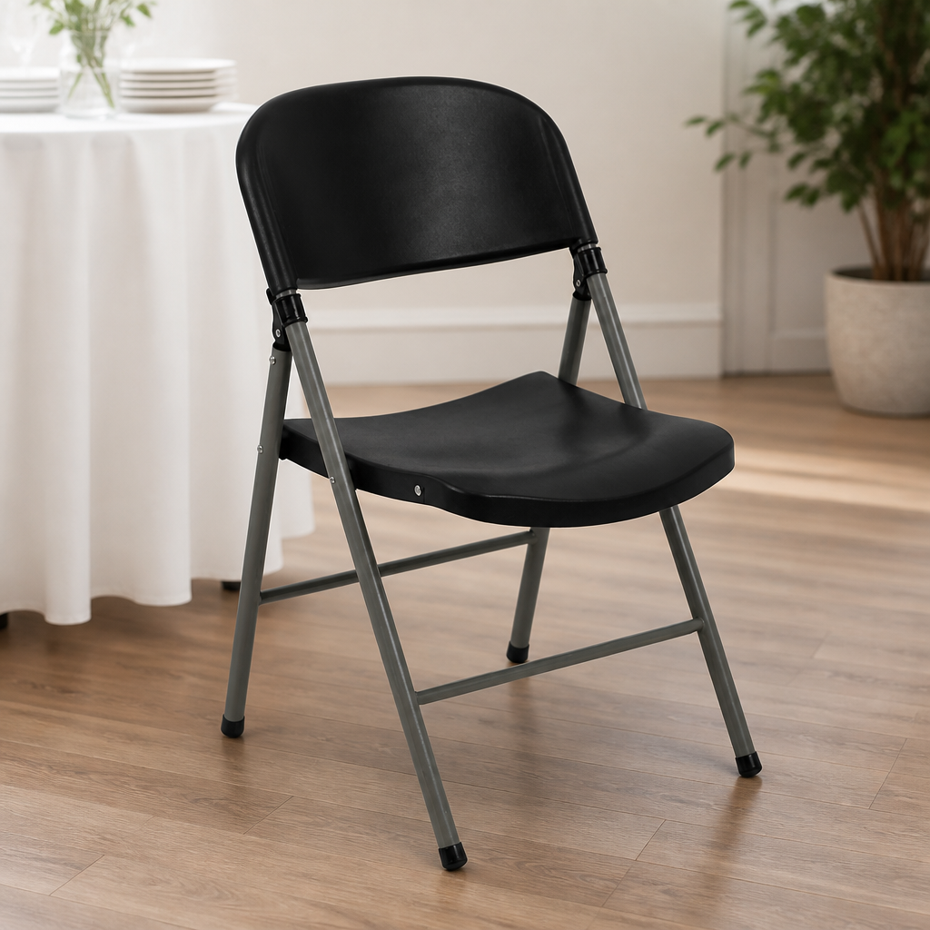 Commercial Foldaway Utility Chairs Black 2 Pack