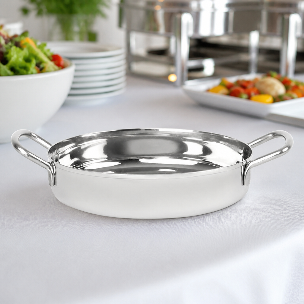 Commercial Stainless Steel Double Handle Serving Dish 180mm