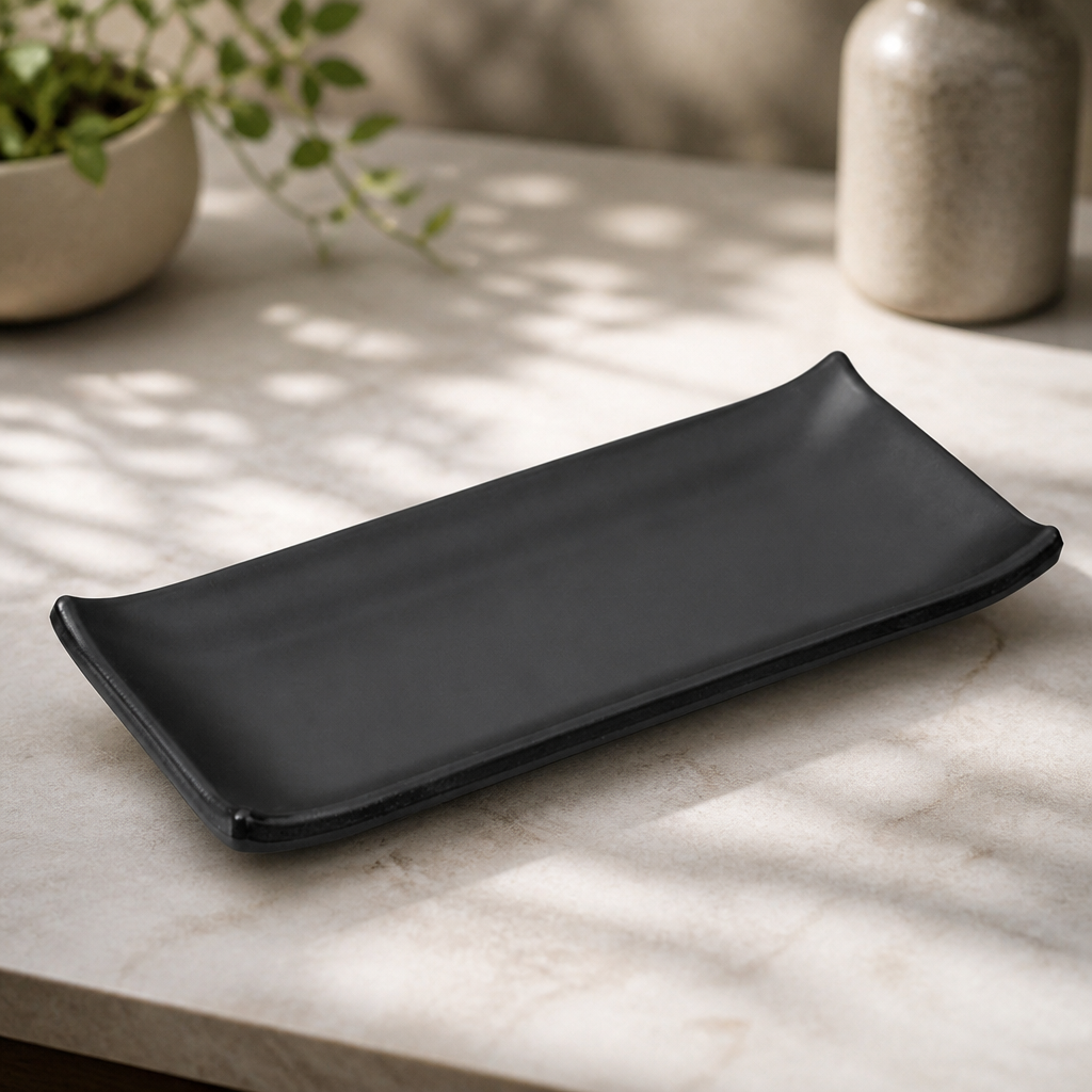 Commercial Melamine Rectangular Serving Plates 225mm Black 6 Pack