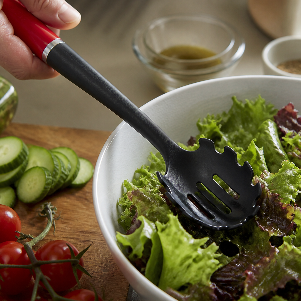 Commercial heat resistant pasta fork 350mm in Empire Red