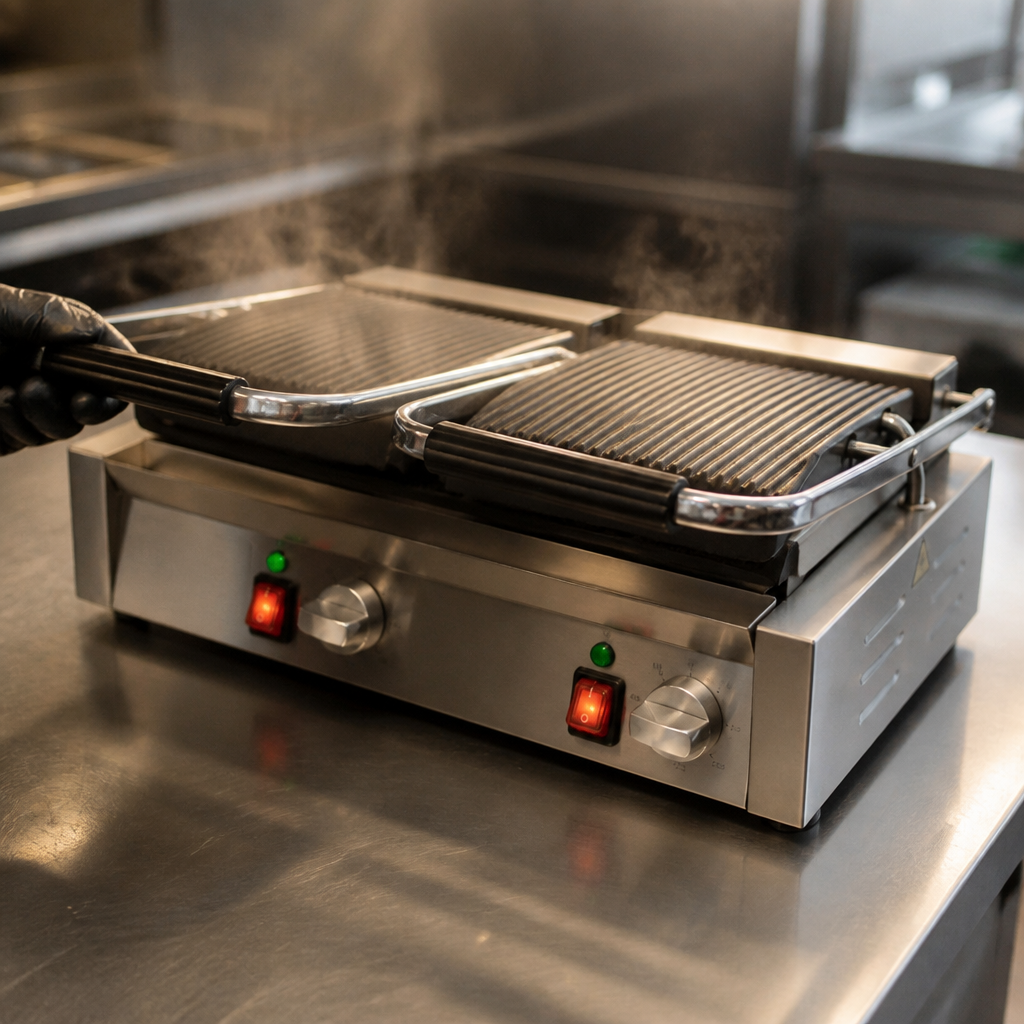 Commercial Double Contact Grill with Ribbed Plates