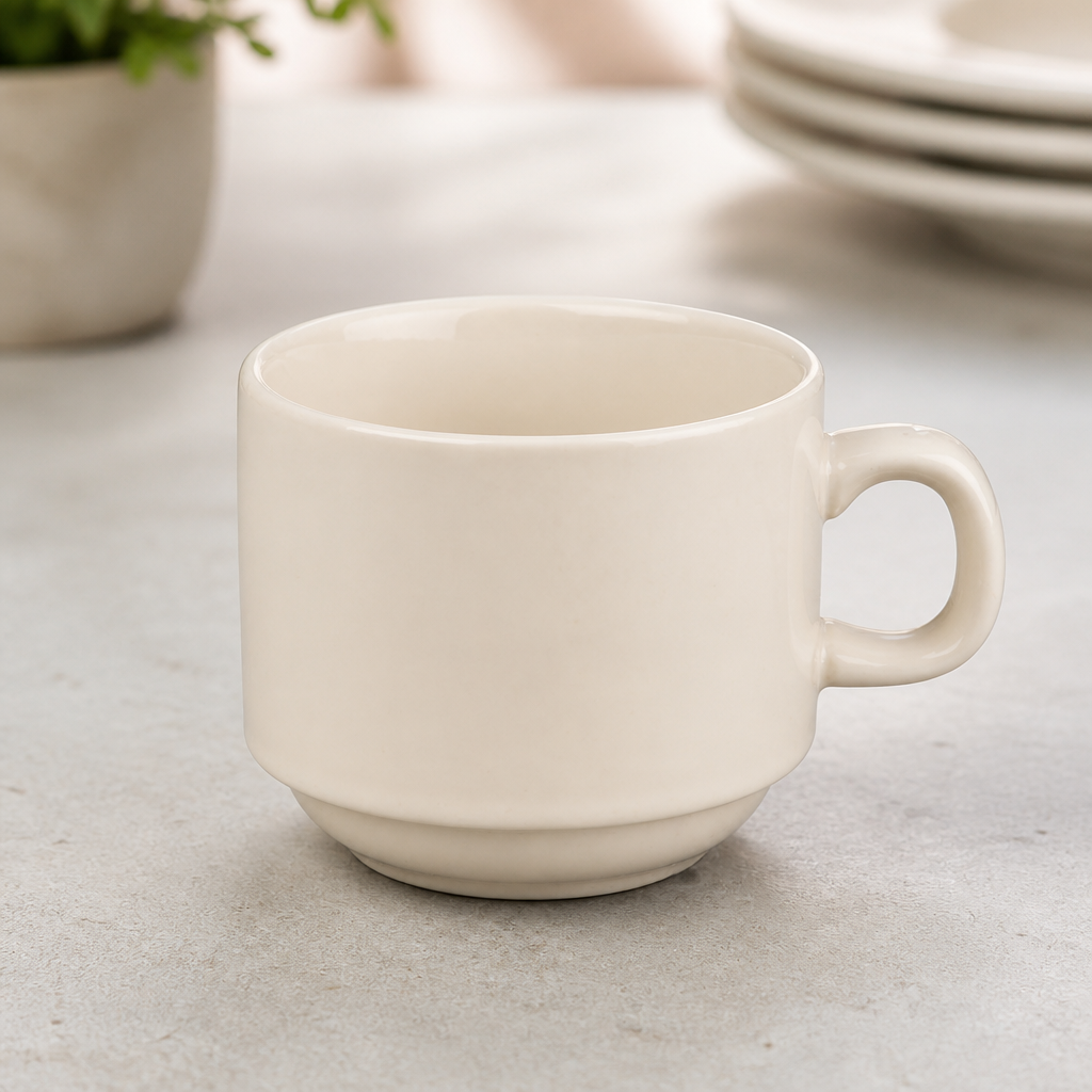 Commercial Stacking Tea Cups 206ml Set of 12 Porcelain