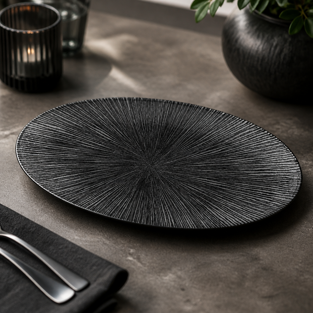 Commercial Oval Chefs Plates Black 299x150mm 12 Pack