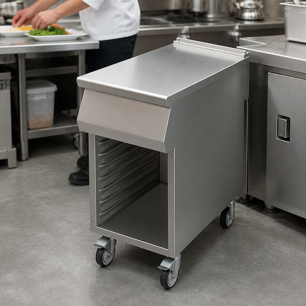 Commercial Open Cabinet With Pressed Runners on Castors 900mm