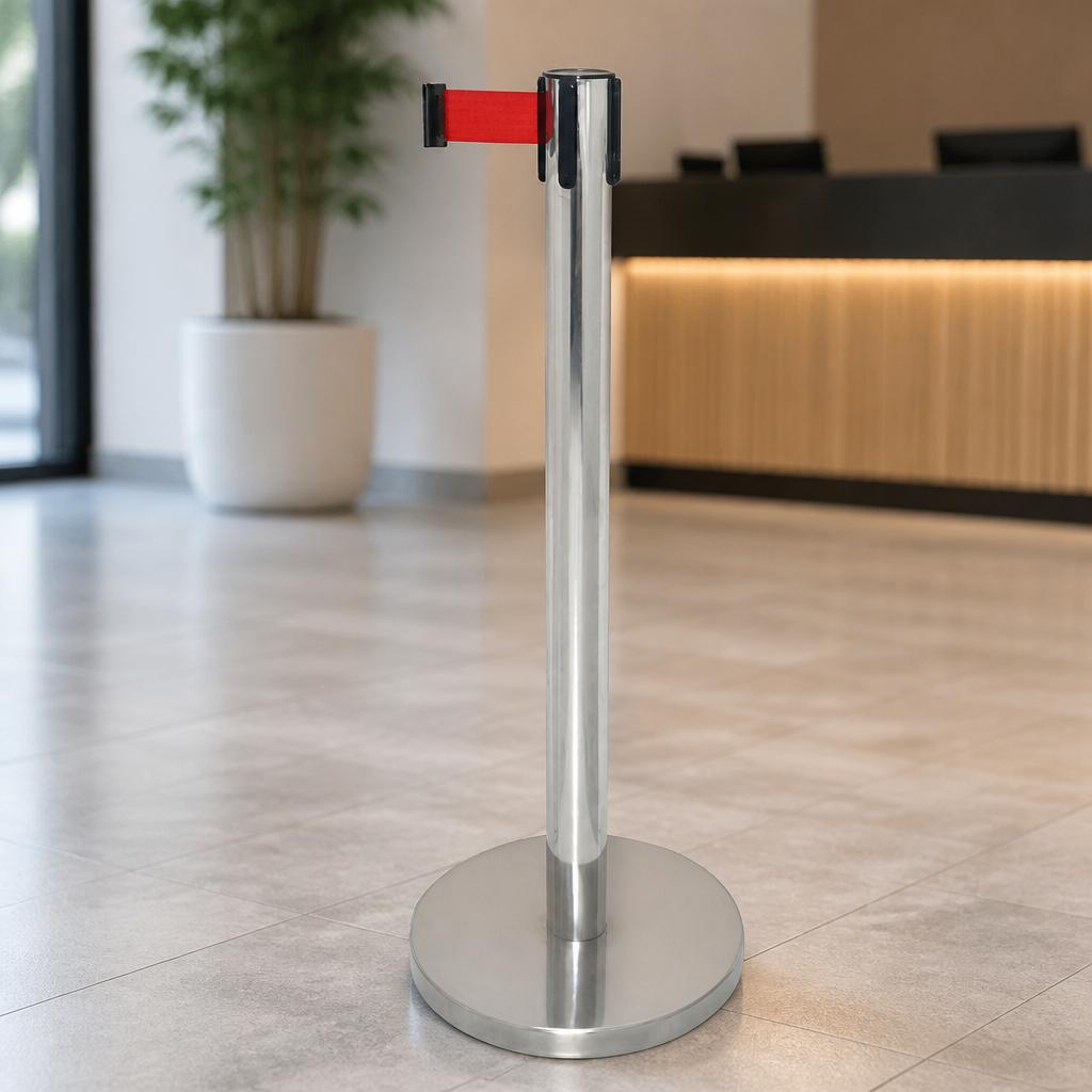 Commercial Queue Barrier with 3m Red Retractable Strap