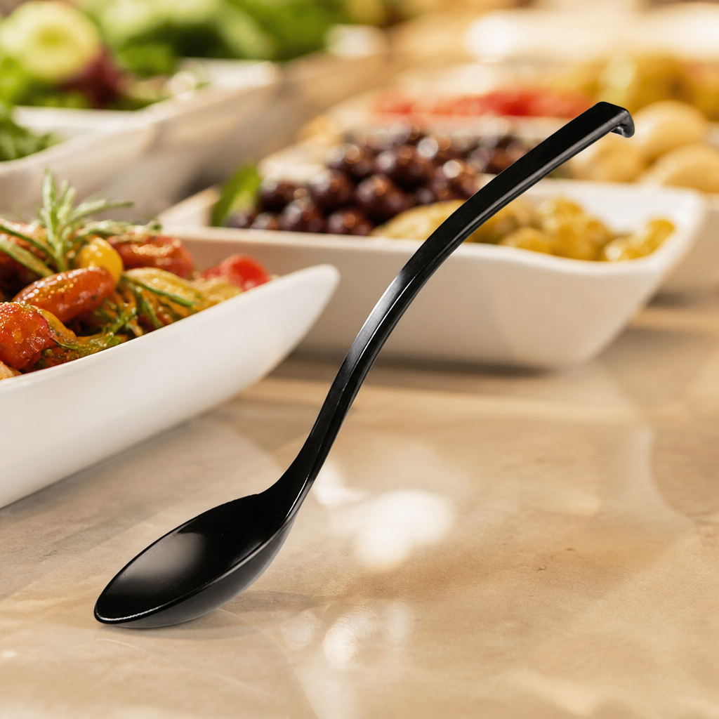 Commercial Black Deli Spoons 6 Pack for buffets and catering