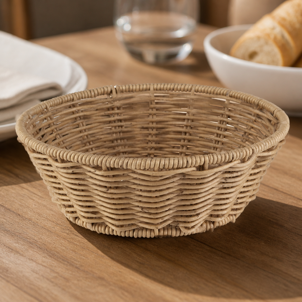 200mm Commercial Round Basket Beige Polypropylene and Steel