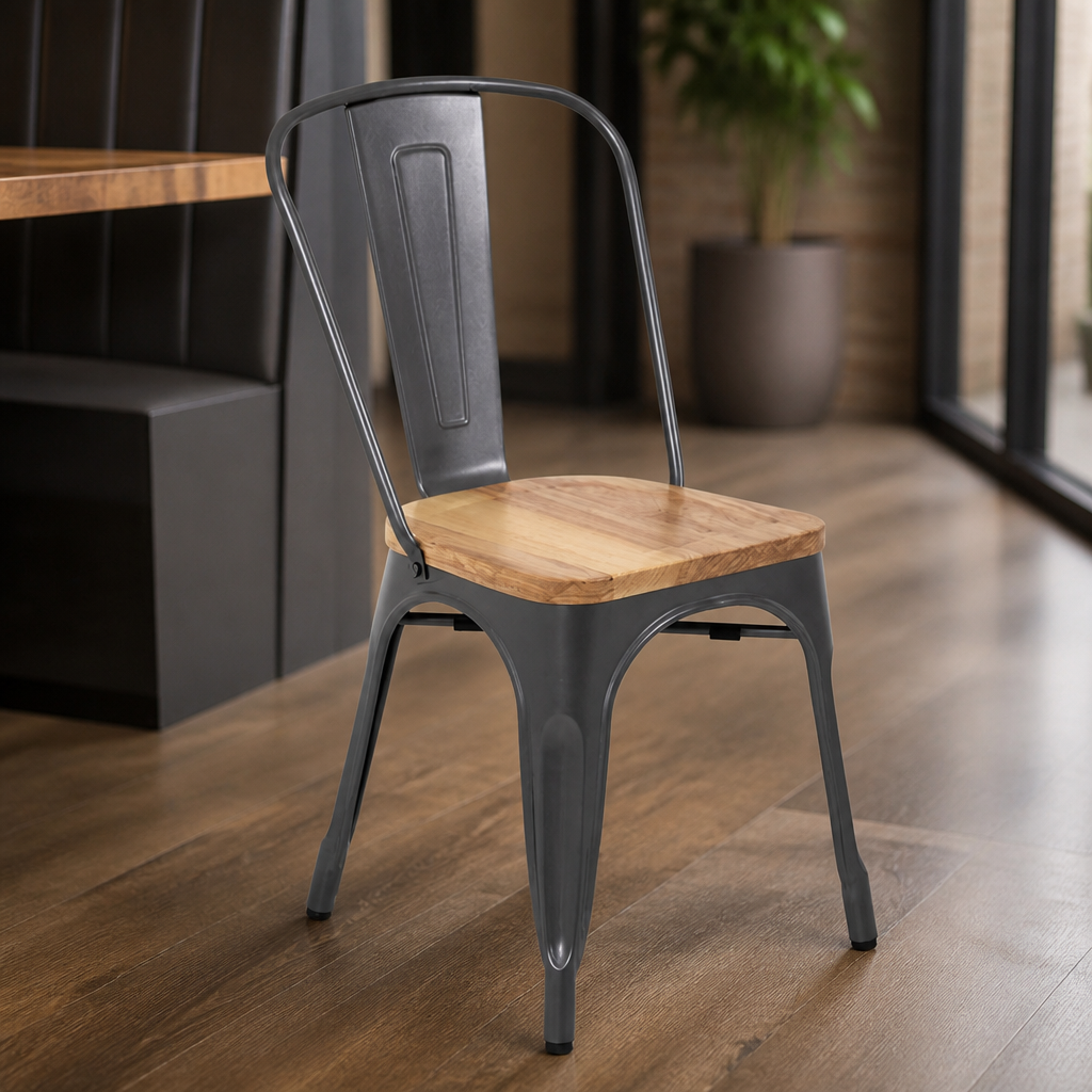 Commercial Bistro Side Chairs with Wooden Seat Pad - 4 Pack