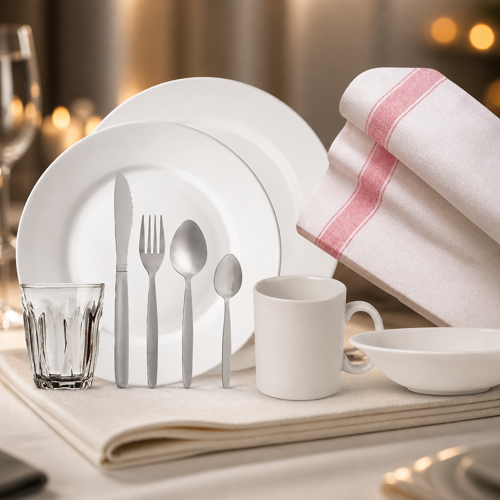 10 Piece Essential Student Kitchen Pack with Crockery and Cutlery