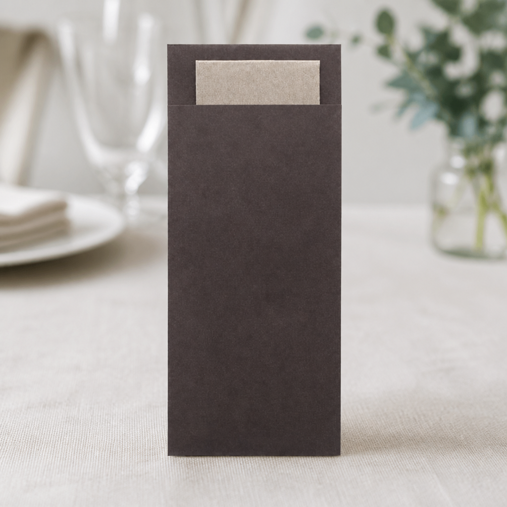 Classic Size Chocolate Brown Cutlery Pouches with Kraft Napkins