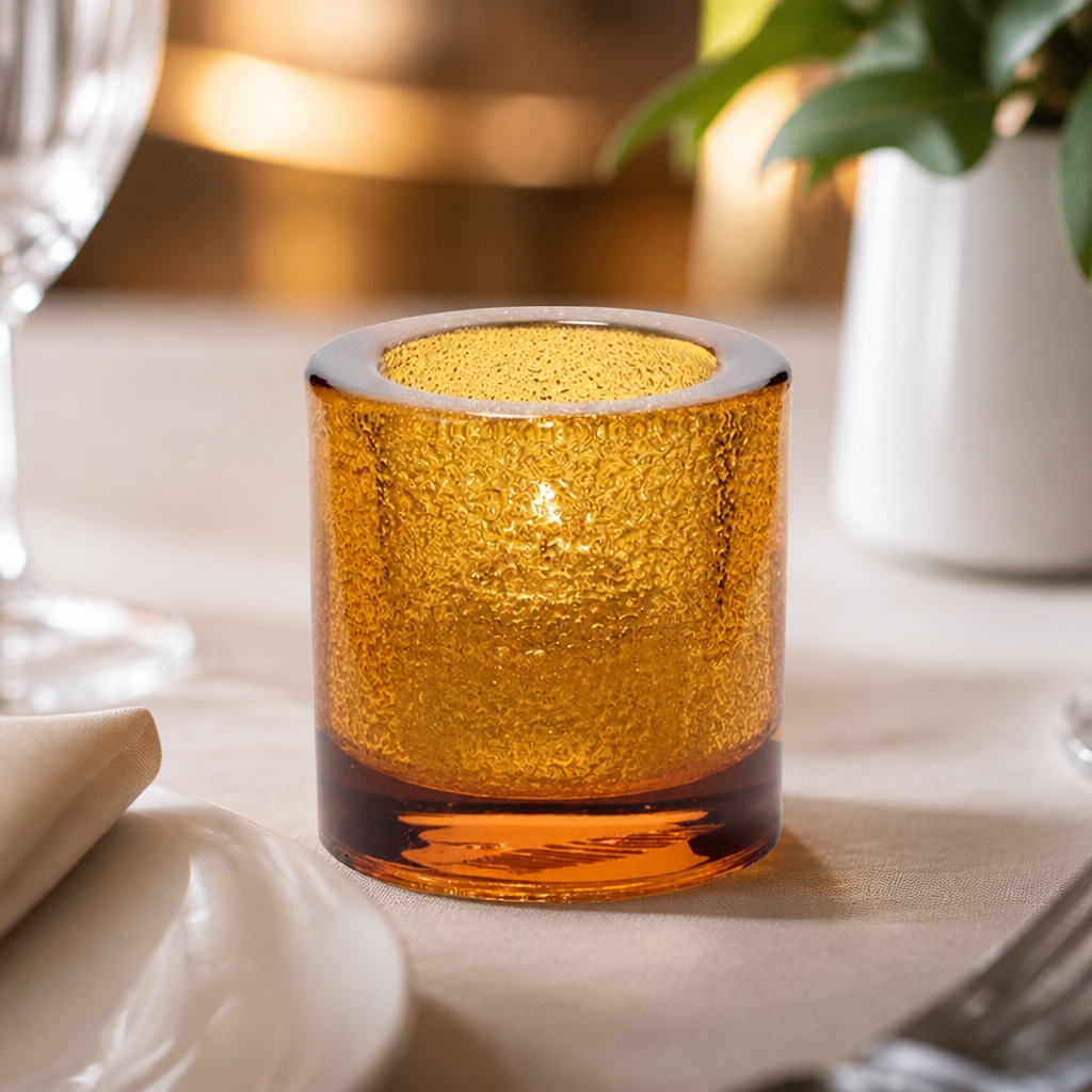 Thick Round Amber Jewel Tealight 70x 73mm (6 Pack)
