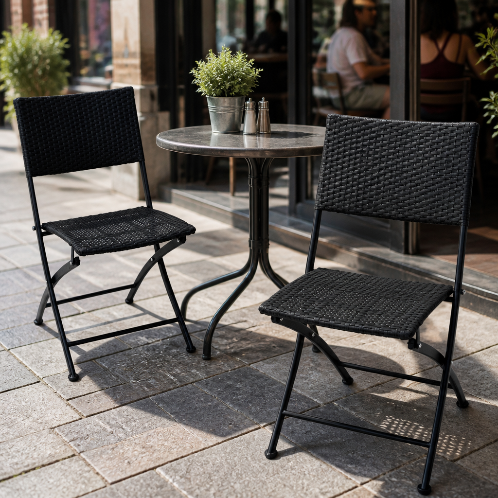Commercial Rattan Folding Chairs Set for indoor outdoor use