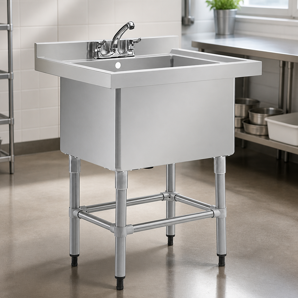 Commercial Deep Pot Sink with Raised Lip and Adjustable Legs
