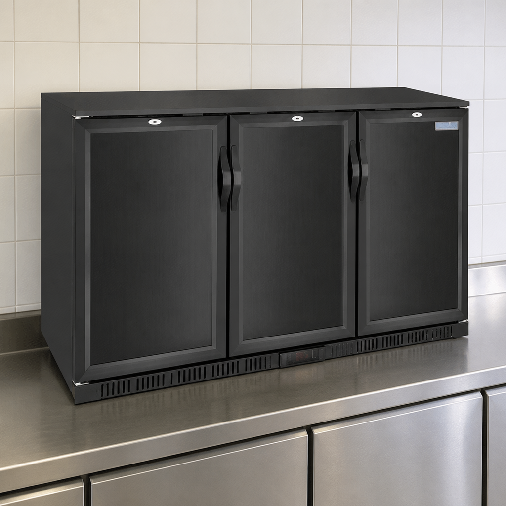 Commercial Back Bar Cooler 320 Ltr with 3 solid doors