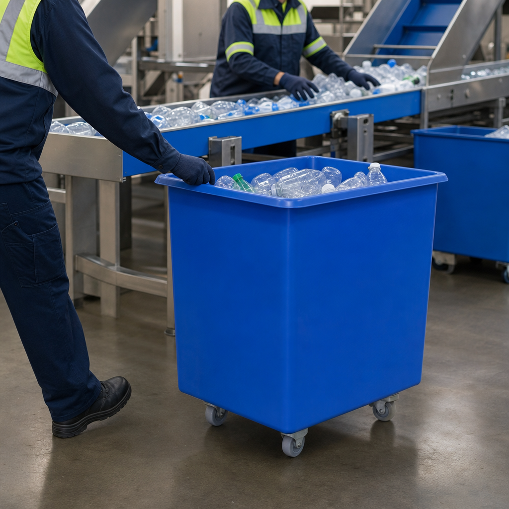 72L Mobile Plastic Bottle Skip with Coloured Lid