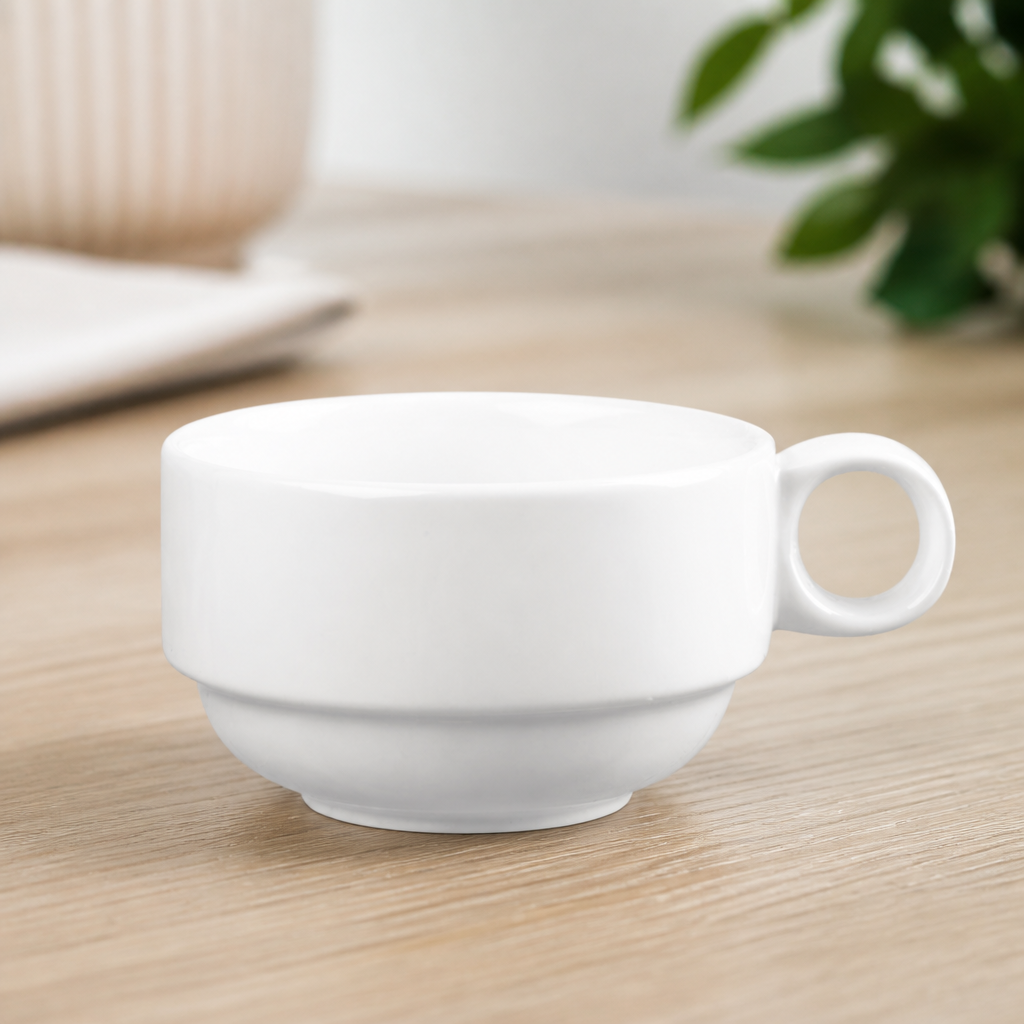 200ml Commercial Stackable Porcelain Cups - 12 Pack