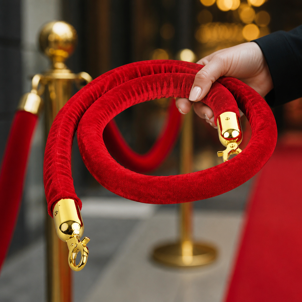 Commercial Red Barrier Rope 1.5m with Chrome Ends