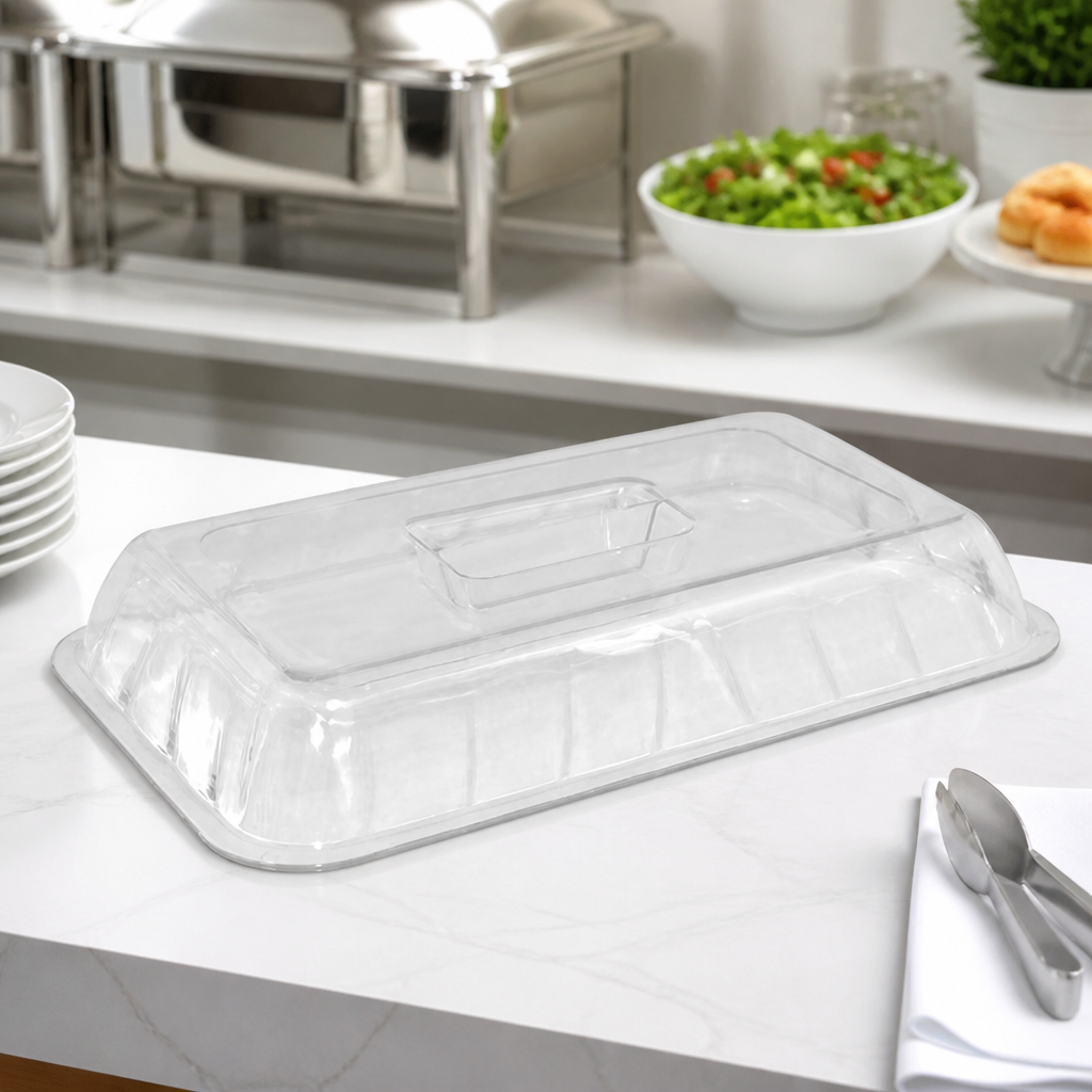 Large Clear Commercial Salad Crock with Raised Lid 35cm Height