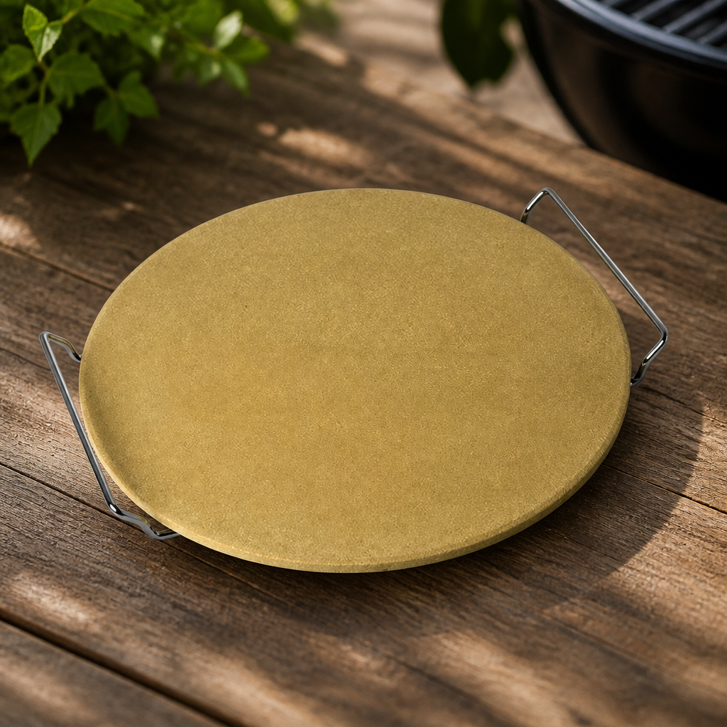 Commercial Pizza Stone 13 Inch with Chrome Serving Rack