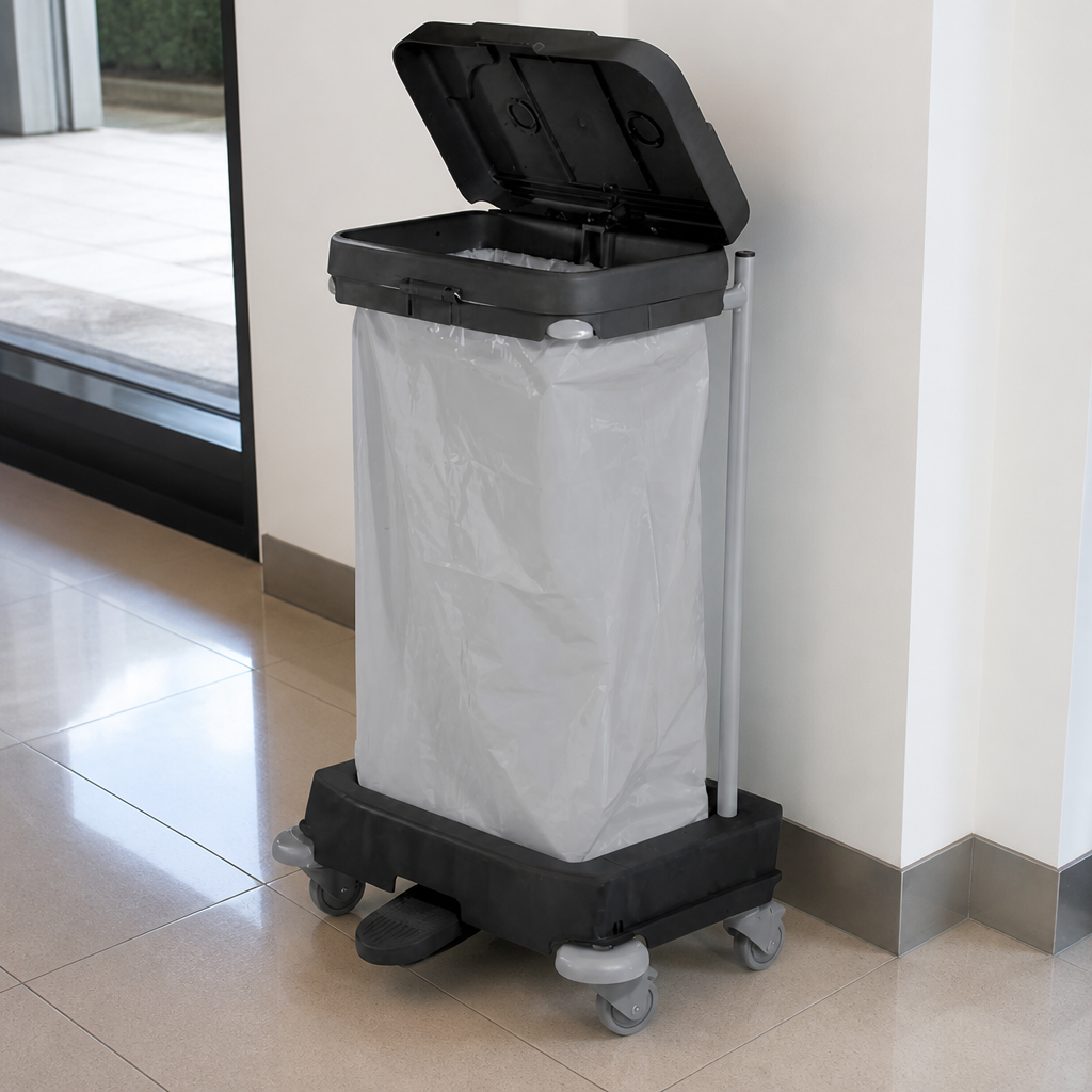 Commercial Mobile Waste Sack Holder with Lid 120Ltr