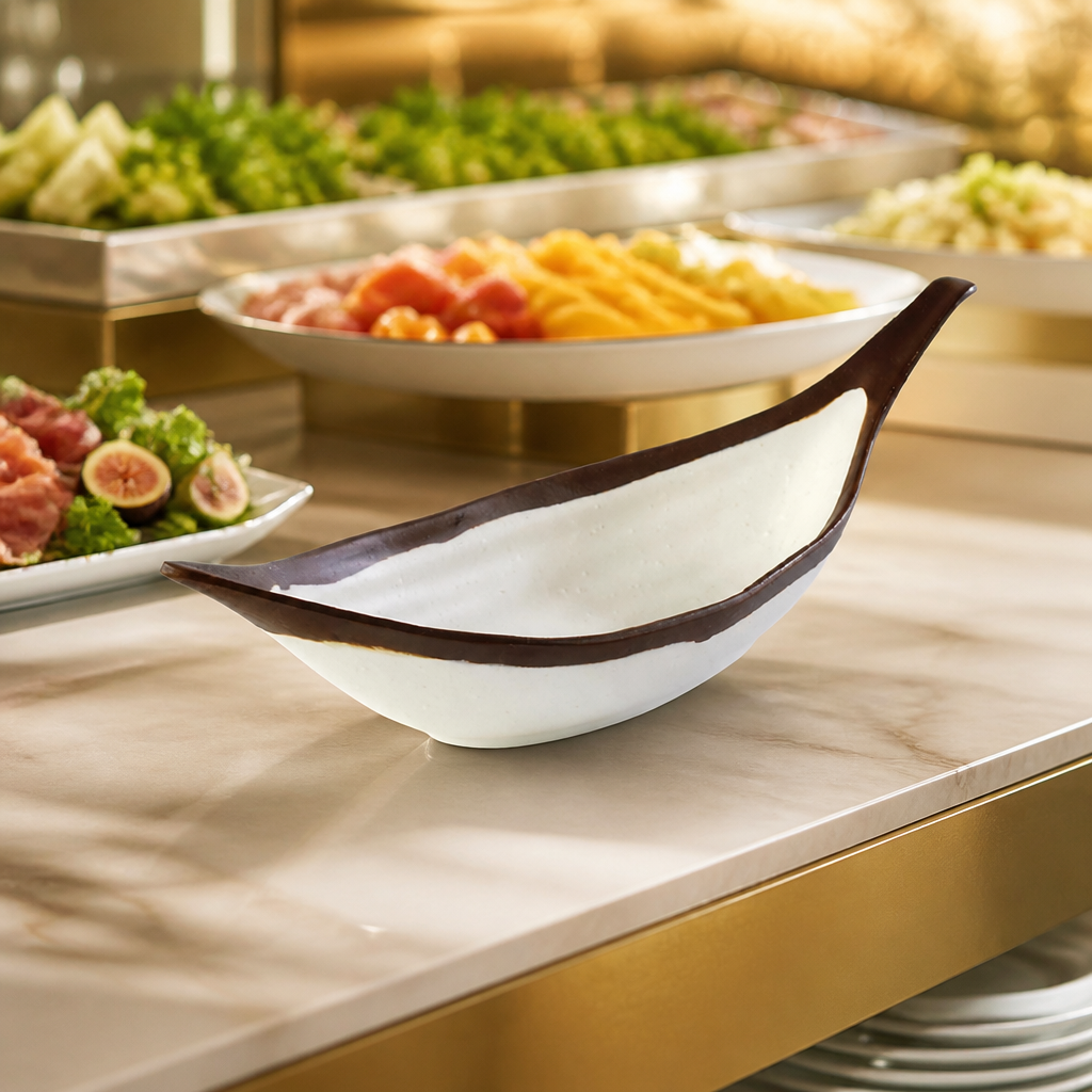 Commercial Melamine Leaf Bowl 305mm in cream colour