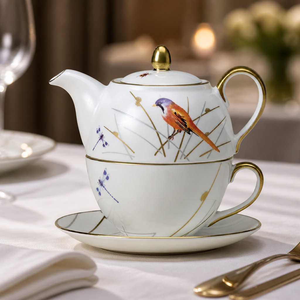 Commercial Tea For One Set - 6 Pack Bone China Reed Design