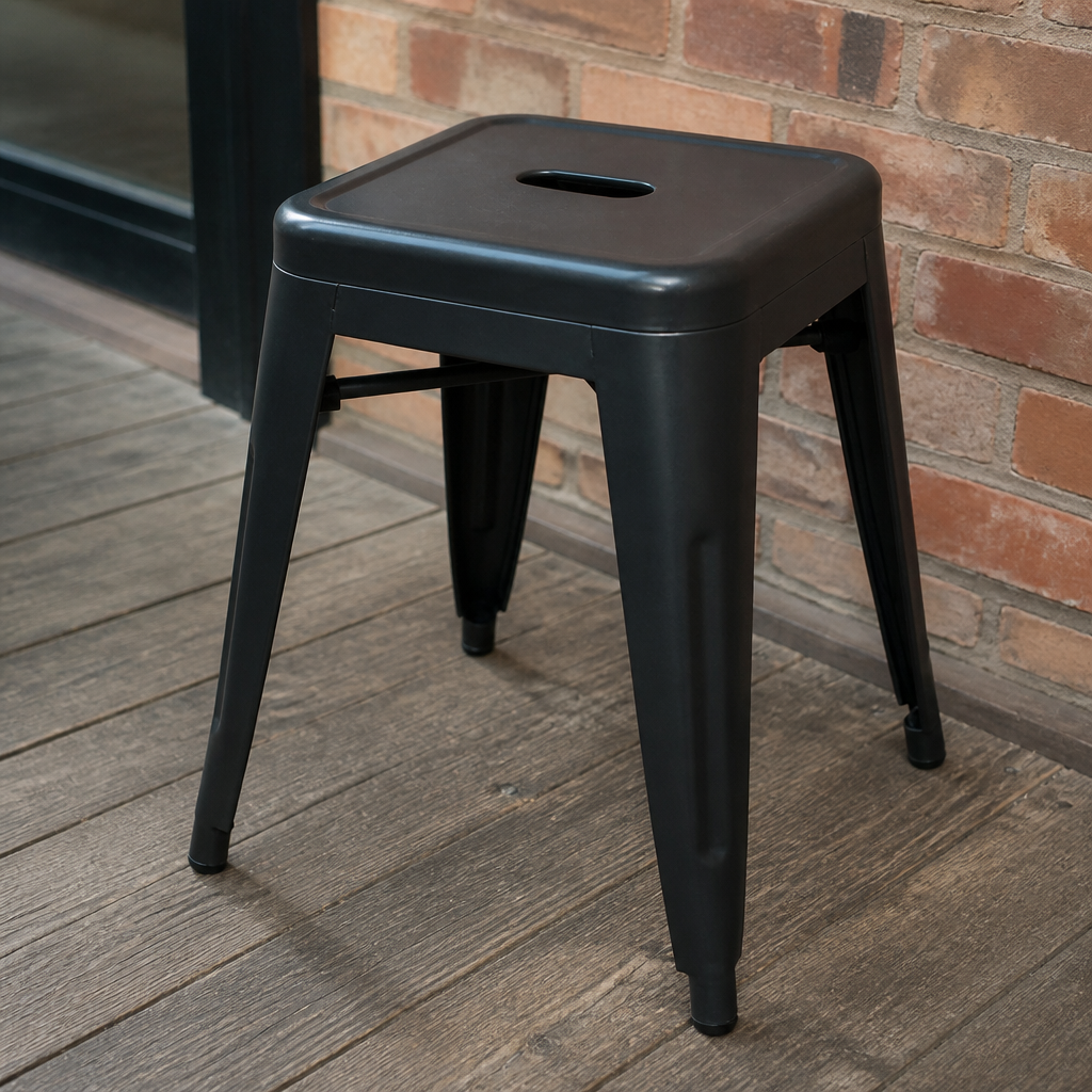 Commercial Outdoor Low Stools - Stackable Steel Seating (4 Pack)