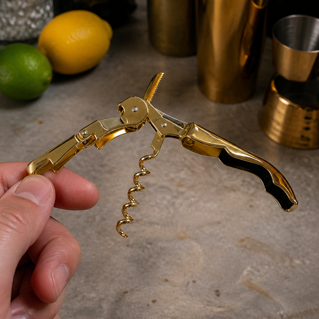 Commercial gold plated waiter's friend corkscrew and opener