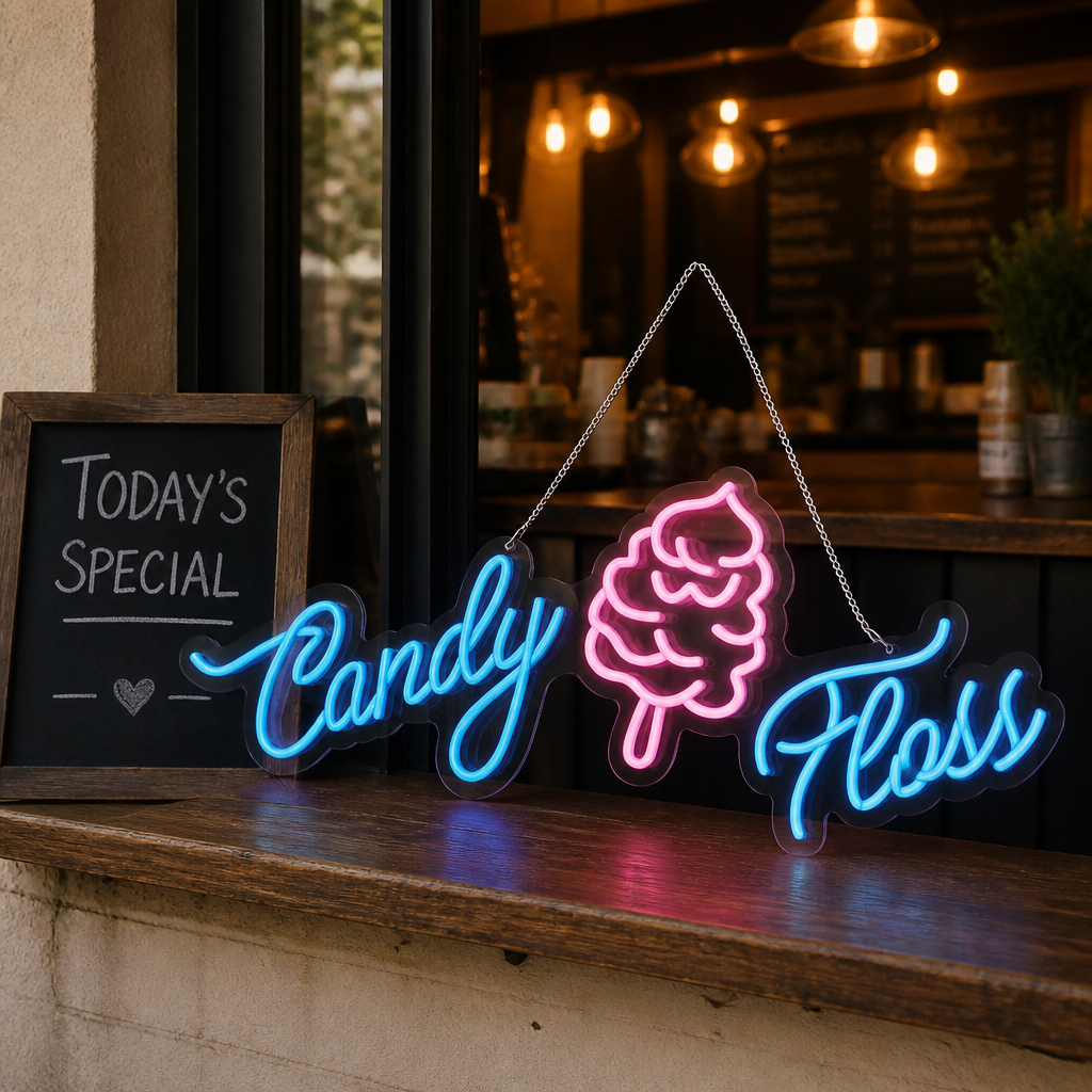 Commercial LED Candy Floss Sign 400g Capacity Neon Style