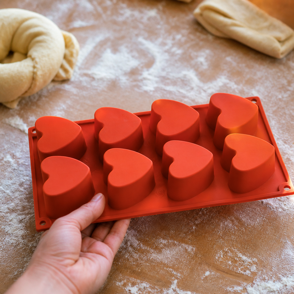 Commercial Silicone Non Stick Mould 8 Cup Heart Shape