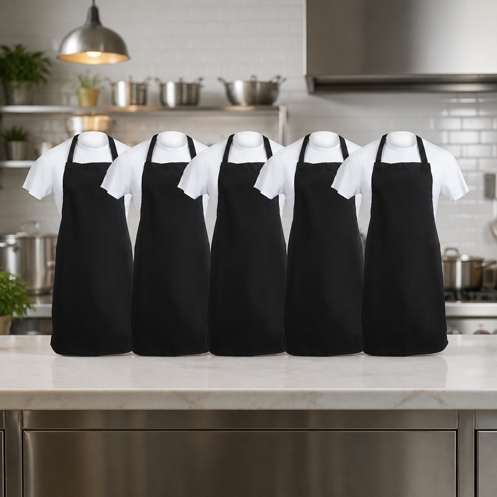 Commercial Black Bib Aprons Multipack - 5 Pack