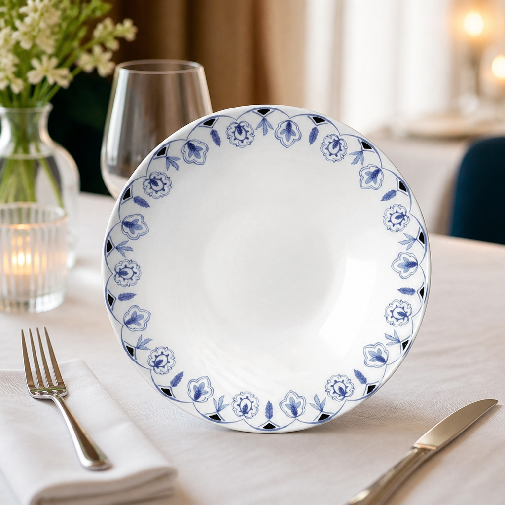 12 pack of hand-decorated blue commercial coupe bowls 240mm