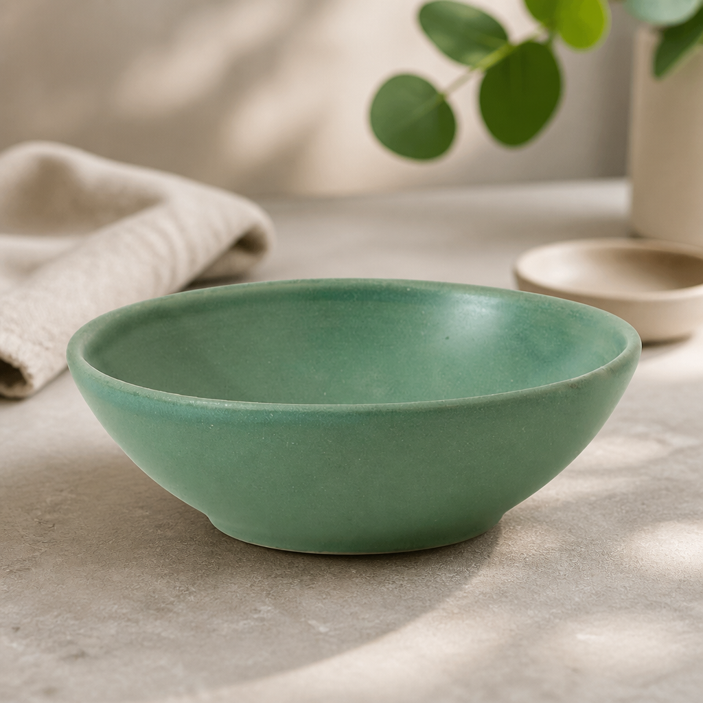Commercial Green Shallow Bowls 9oz Super Vitrified Porcelain